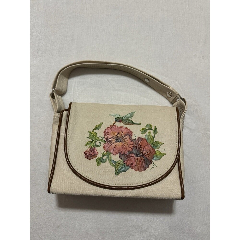The Original Florida Keys Handbag Leather Hummingbird Pink Flower~ Hand Painted